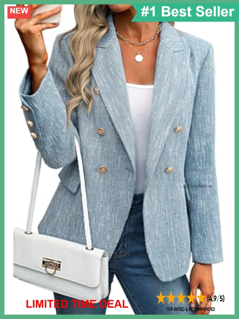 Tweed Blazer Double-Breasted Slim Fit Business Casual Workwear